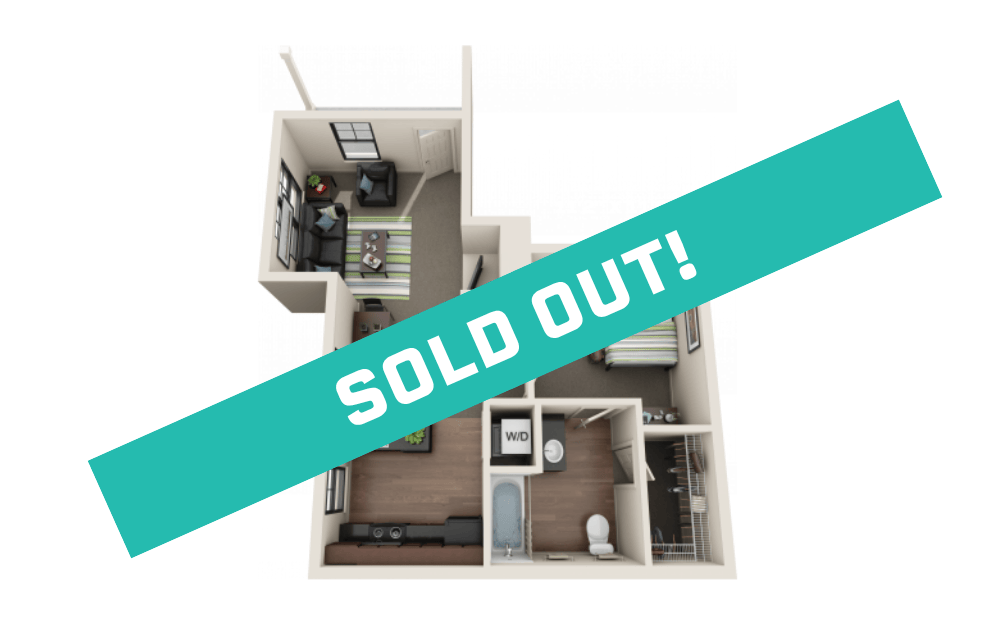 1 BR/1BA - Standard - 1 bedroom floorplan layout with 1 bathroom and 588 square feet