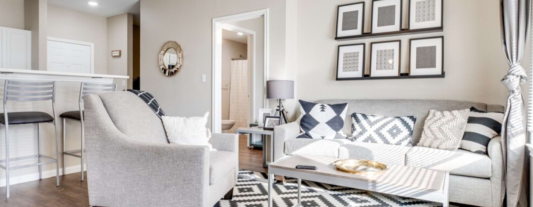 a living room with a couch and a coffee table